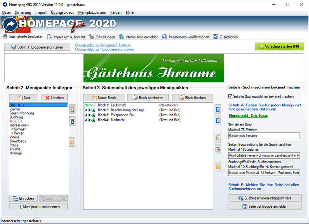 Screenshot vom Programm: HomepageFIX 2013