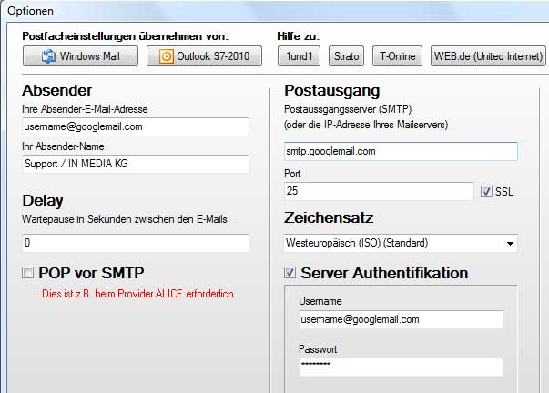Googlemail Mailout Optionen