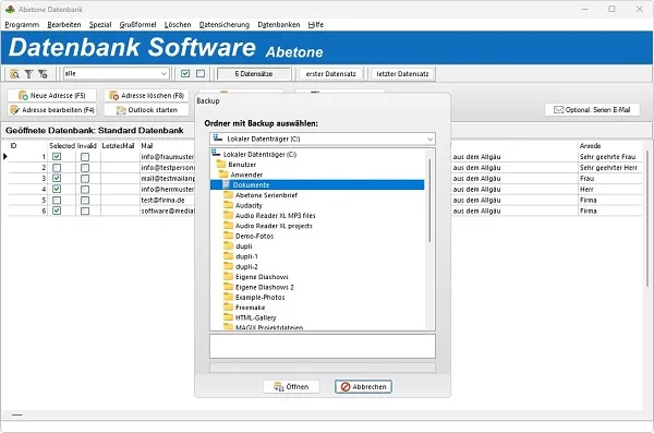 Datenbank Software mit Backup-Funktion