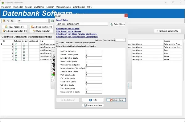 Datenbank Programm mit Import
