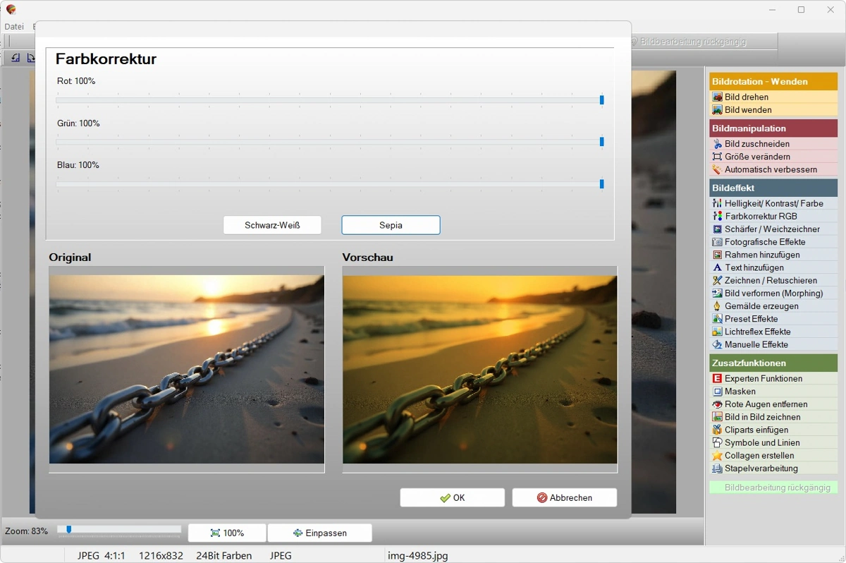 Farbkorrektur im Bildbearbeitungsprogramm FotoWorks XL 2
