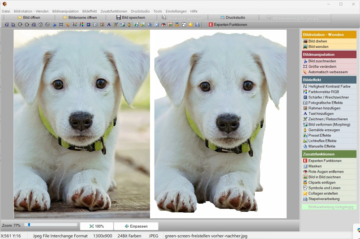 Green Screen Freistellen mit FotoWorks XL 2 im Vorher-Nachher-Vergleich