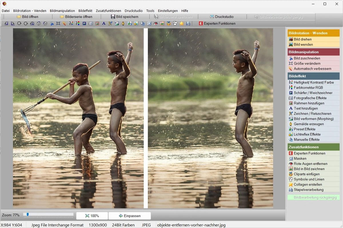 Objekt entfernen mit FotoWorks XL 2 im Vorher-Nachher-Vergleich